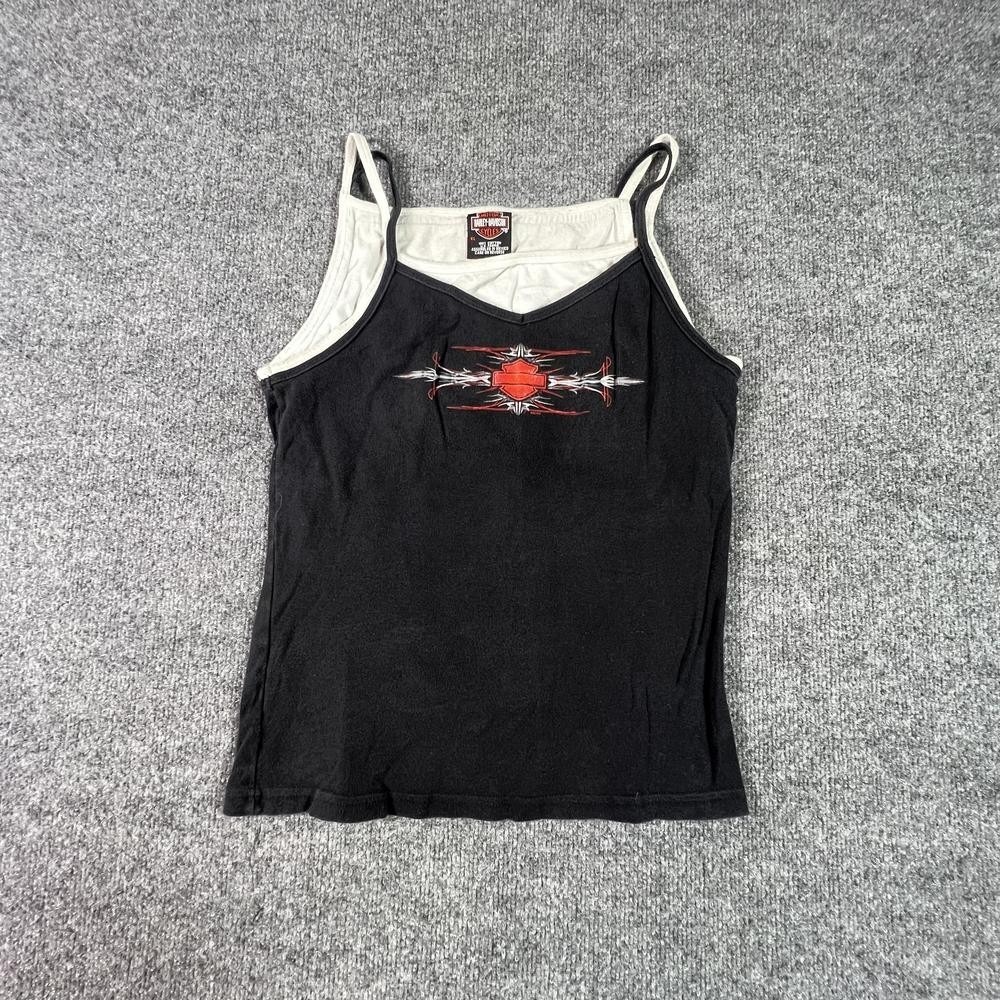 Harley-Davidson Tank Top Women XL Black Cropped Graphic Motorcycle Riding Racing